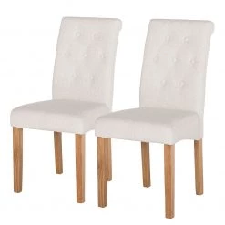Maison Belfort Chaises capitonnées Jeanne (lot de 2) - Tissu / Chêne massif - Crème
