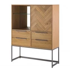 Ars manufacti Commode haute Dharai - Placage en bois véritable / Métal - Chêne / Argenté -Luxe Intérieur Magasin 1000117156 180802 08243702 GALLERYIMAGES P000000001000117156