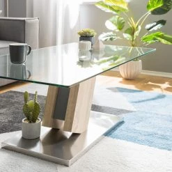 Fredriks Table basse Bleik - Verre de sécurité / Acier inoxydable - Imitation chêne / Argenté -Luxe Intérieur Magasin 1000123772 190226 06172700007 GALLERYIMAGES P000000001000123772