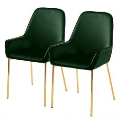 Jack & Alice Chaises capitonnées Evy (lot de 2) - Velours / Métal - Doré - Velours Sua: Vert foncé