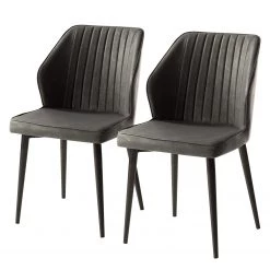 Ars manufacti Chaises Watson (lot de 2) - Imitation cuir / Acier - Noir - Gris vintage
