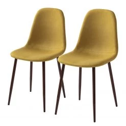 Mørteens Chaise capitonnée Iskmo VI - Tissu / Métal - Imitation noyer - Jaune moutarde - Lot de 2