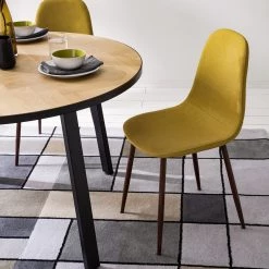 Mørteens Chaise capitonnée Iskmo VI - Tissu / Métal - Imitation noyer - Jaune moutarde - Lot de 2 -Luxe Intérieur Magasin 1000179471 200122 12294800045 MOOD DETAILS P000000001000179471 mood