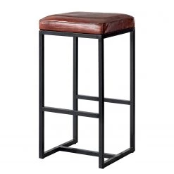 Ars manufacti Tabouret de bar Woodson - Cuir véritable / Métal -Marron cognac / Noir