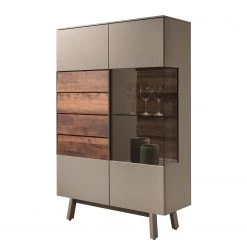 GWINNER Buffet haut Misano - Placage en bois véritable - Gris Sahara / Planches de chêne - Gris Sahara / Poutres en chêne - Porte en verre à droite - Sans éclairage