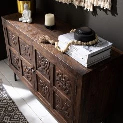 Wolf-Möbel Buffet Carving - Acacia massif / Métal - Acacia / Noir -Luxe Intérieur Magasin 1000202474 210127 06215600027 DETAILS P000000001000202474