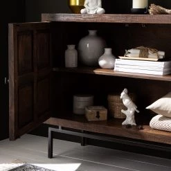 Wolf-Möbel Buffet Carving - Acacia massif / Métal - Acacia / Noir -Luxe Intérieur Magasin 1000202474 210127 06220700032 DETAILS P000000001000202474