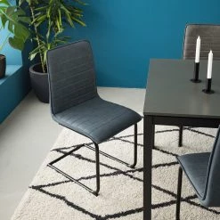 Mørteens Chaises cantilever Lylen (lot de 2) - Imitation cuir / Acier - Noir - Bleu vintage -Luxe Intérieur Magasin 1000205096 201118 12544900002 MOOD DETAILS P000000001000205096 mood
