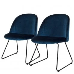 Tenzo Chaises capitonnées Ally II (lot de 2) - Velours / Métal - Tissu Vika : Bleu nuit - Noir