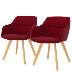 Tenzo Chaises à accoudoirs Sofia I (lot de 2) - Tissu / Chêne massif - Tissu Dyre : Rouge - Chêne clair