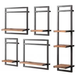 Ars manufacti Étagères murales Manchester III (5 él.) - Acacia massif / Métal - Acacia / Anthracite