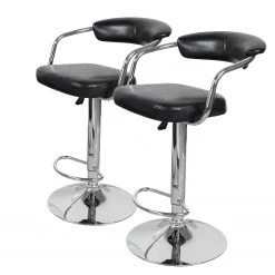 Kayoom Chaises de bar Midnight I (lot de 2) - Imitation cuir / Métal - Chrome - Noir