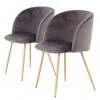 Kayoom Chaises capitonnées Celina (lot de 2) - Velours / Métal - Imitation hêtre - Gris