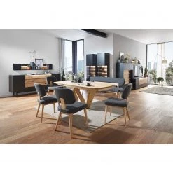 GWINNER Vitrine Misano - Placage en bois véritable - Gris Sahara / Planches de chêne - Anthracite / Chêne sauvage - Butoir à gauche - Avec éclairage -Luxe Intérieur Magasin 1000218344 200828 11293900222 MOOD DETAILS P000000001000218344 mood