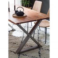 Ars Natura Table Kapra - Acacia brun - 180 x 90 cm - Argenté - Forme en X - Épaisseur plateau : 2.5 cm -Luxe Intérieur Magasin 1000227925 210126 13015100030 DETAILS P000000001000227925