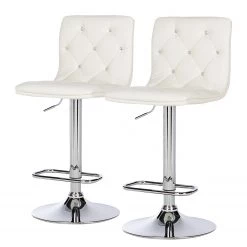Red Living Chaises de bar Rougon (lot de 2) - Imitation cuir - Chrome - Blanc