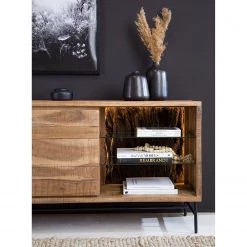 Ars Natura Buffet Roody - Avec éclairage - Acacia massif / Métal - Acacia / Noir -Luxe Intérieur Magasin 1000238181 220420 050 DETAILS P000000001000238181