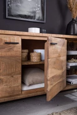 Ars Natura Buffet Roody - Avec éclairage - Acacia massif / Métal - Acacia / Noir -Luxe Intérieur Magasin 1000238181 220420 052 DETAILS P000000001000238181