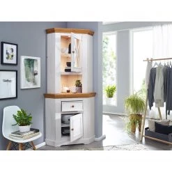 Maison Belfort Haut de buffet d’angle Ummanz - Pin massif - Blanc / Pin -Luxe Intérieur Magasin 1000249472 210420 08310600210 MOOD DETAILS P000000001000249472 mood