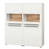 GWINNER Buffet haut Bellano - Placage en bois véritable - Mat blanc / Chêne de poutre - Sans éclairage