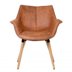 Ars manufacti Chaise à accoudoirs Kantii I - Microfibre / Chêne massif - Cognac vintage - Lot de 2 -Luxe Intérieur Magasin 1000284152 210819 08490400003 DETAILS P000000001000284152