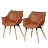 Ars manufacti Chaise à accoudoirs Kantii I - Microfibre / Chêne massif - Cognac vintage - Lot de 2