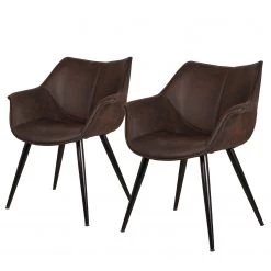 Ars manufacti Chaise à accoudoirs Kantii II - Microfibre / Métal - Microfibre Colby: Marron foncé vintage - Lot de 2