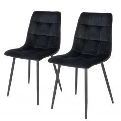 Loftscape Chaises capitonnées Ormoy II (lot de 2) - Velours / Acier - Noir