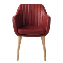 Mørteens Chaise à accoudoirs Leedy IV - Imitation cuir / Chêne massif - Rouge cerise - Lot de 2 -Luxe Intérieur Magasin 1000313396 211208 12180400083 DETAILS P000000001000313396