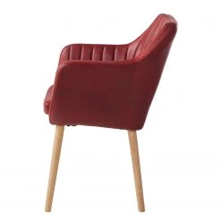 Mørteens Chaise à accoudoirs Leedy IV - Imitation cuir / Chêne massif - Rouge cerise - Lot de 2 -Luxe Intérieur Magasin 1000313396 211208 12180400085 DETAILS P000000001000313396