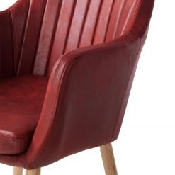 Mørteens Chaise à accoudoirs Leedy IV - Imitation cuir / Chêne massif - Rouge cerise - Lot de 2 -Luxe Intérieur Magasin 1000313396 211208 12180400089 DETAILS P000000001000313396
