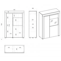 Loftscape Buffet haut Stonda I - Blanc - Porte en verre à droite -Luxe Intérieur Magasin 1000314582 211209 12531700625 SKETCH DETAILS P000000001000314582 sketch