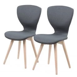 Loftscape Chaises capitonnées Monreale (lot de 2) - Tissu / Chêne massif - Gris / Chêne
