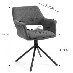 Loftscape Chaise à accoudoirs Keldur II (lot de 2) - Tissu / Acier - Gris / Noir -Luxe Intérieur Magasin 1000329354 220203 161420000500 SKETCH DETAILS P000000001000329354 sketch