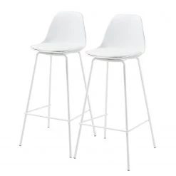 Loftscape Chaises de bar Royale (lot de 2) - Matière plastique et imitation cuir / Acier - Blanc