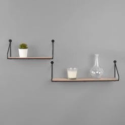 Loftscape Étagères murales Chevron Love (lot de 2) - Métal - Noir / Imitation chêne -Luxe Intérieur Magasin 1000341914 220323 021 MOOD DETAILS P000000001000341914 mood