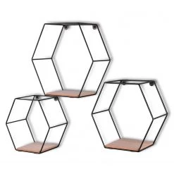 Loftscape Étagères murales Comfortline (lot de 3) - Métal - Noir / Imitation chêne