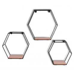 Loftscape Étagères murales Comfortline (lot de 3) - Métal - Noir / Imitation chêne -Luxe Intérieur Magasin 1000341915 220323 030 DETAILS P000000001000341915