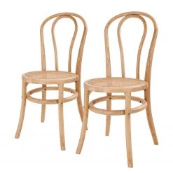 Butlers Chaises WIENER MELANGE (lot de 2) - Bois d’orme / Rotin - Naturel