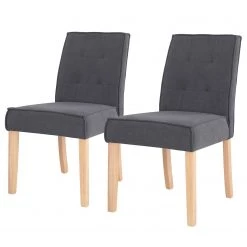 Loftscape Chaises capitonnées Alcoy (lot de 2) - Tissu / Hévéa massif - Gris / Hévéa