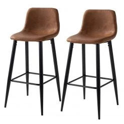 Ars manufacti Chaises de bar Pohang (lot de 2) - Imitation cuir / Métal - Marron / noir