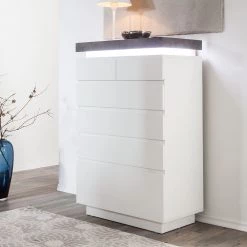 Fredriks Commode Namona II - Éclairage inclus - Imitation béton / Blanc -Luxe Intérieur Magasin kommode namona ii inkl beleuchtung weiss anthrazit weiss anthrazit 4040380