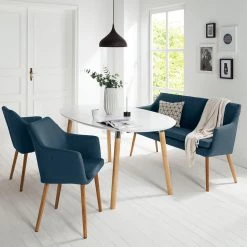 Mørteens Banquette Nicholas II - Bleu jean -Luxe Intérieur Magasin kuechensofa nicholas ii webstoff eiche massiv jeansblau 5125432