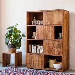 Ars Natura Étagère à portes coulissantes Trangle - Sheesham massif -Luxe Intérieur Magasin schiebetuerenregal trangle sheesham massiv 676042