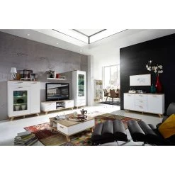 Germania Buffet Neston I - Partiellement en chêne massif - Blanc mat / Imitation chêne de Sanremo -Luxe Intérieur Magasin sideboard neston i supermatt weiss eiche sanremo dekor 1154466