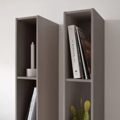 GWINNER Étagère murale Anzio I - Tourbe mat - Hauteur : 143 cm -Luxe Intérieur Magasin wohnwand anzio i 4 teilig vitrinenelement links ohne beleuchtung matt fango 4625712