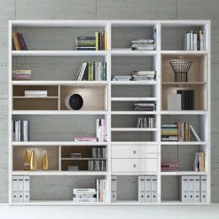 Loftscape Etagère XL Emporior l.B - Blanc brillant / Imitation chêne de Sonoma - Avec éclairage -Luxe Intérieur Magasin xl regalwand emporior i b mit beleuchtung hochglanz weiss eiche sonoma dekor 2216442