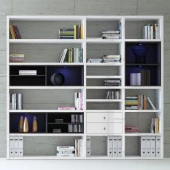 Loftscape Etagère XL Emporior l.B - Blanc brillant / Noir - Avec éclairage -Luxe Intérieur Magasin xl regalwand emporior i b mit beleuchtung hochglanz weiss schwarz 2217374