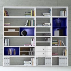 Loftscape Etagère XL Emporior l.B - Blanc brillant / Imitation chêne de Sonoma - Avec éclairage -Luxe Intérieur Magasin xl regalwand emporior i b rgb led beleuchtung hochglanz weiss eiche sonoma dekor 3396549