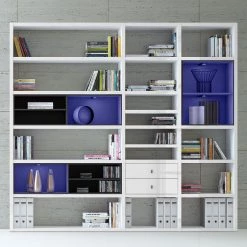 Loftscape Etagère XL Emporior l.B - Blanc brillant / Noir - Avec éclairage -Luxe Intérieur Magasin xl regalwand emporior i b rgb led beleuchtung hochglanz weiss schwarz 3396581